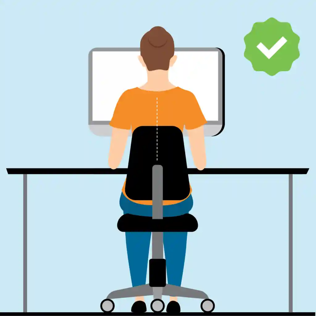 Posture alignment diagnostic interface showing spine checkpoints and seated desk ergonomic analysis